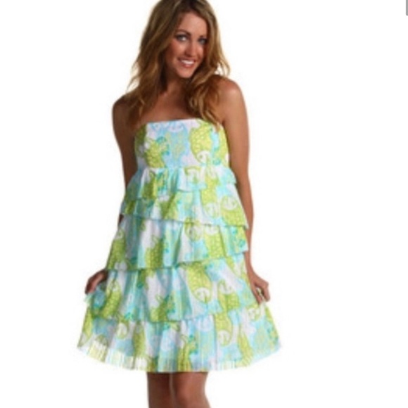 Lilly Pulitzer Arden Off the Hook strapless dress, sz 2, ruffle, party, cruise - Picture 2 of 12